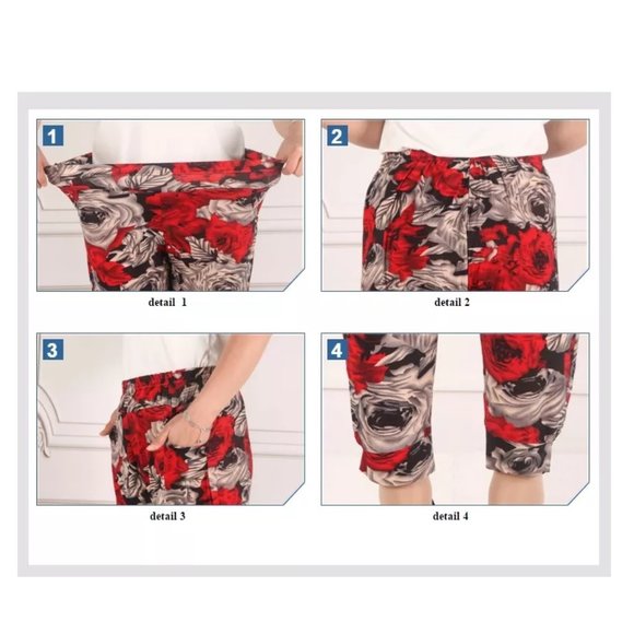 Daily Use Casual Pants for Women Floral Relaxed Fit side pockets Stretchy Pants - Picture 6 of 7